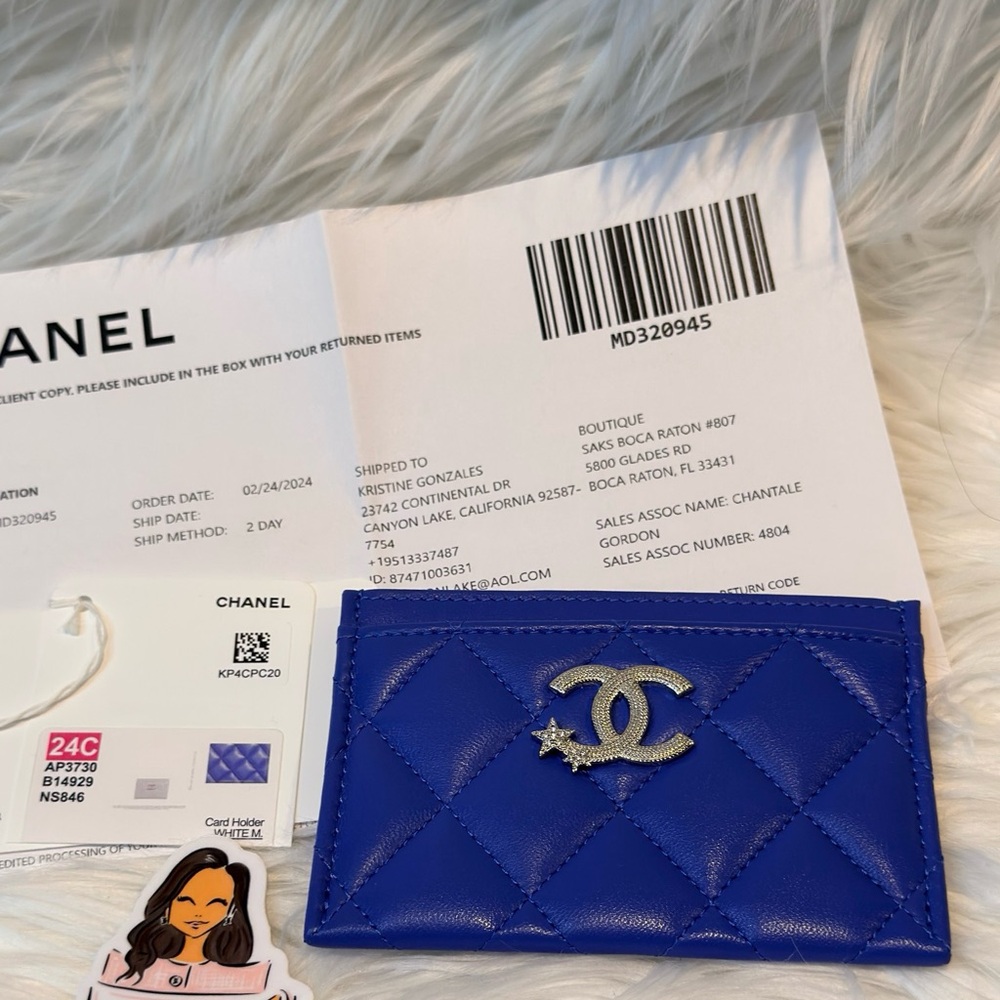CHANEL Cornflower Blue Lambskin Card Holder
